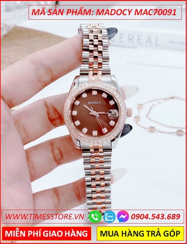 Đồng Hồ Nữ Madocy Tựa Rolex Mặt Màu Nâu Dây Demi (31mm)