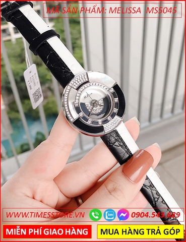 Đồng hồ Nữ Melissa Bulgari Mặt Xoay Dây Da 2 Màu Trắng Đen (39mm)