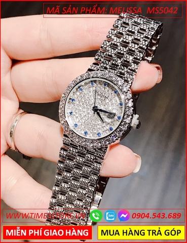 Đồng hồ Nữ Melissa Cọc Số Xanh Full Đá Crystal From Swarovski (32mm)