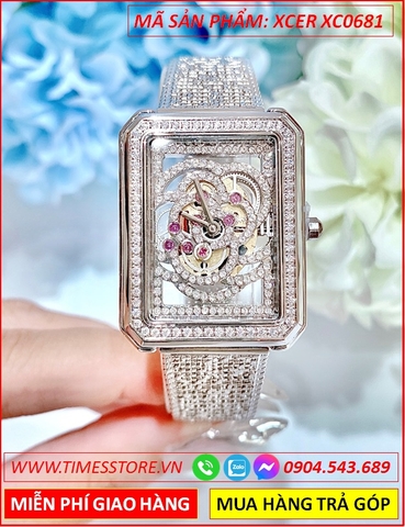 Đồng Hồ Nữ Xcer Mặt Chữ Nhật Lộ Máy Dây Mesh Lưới