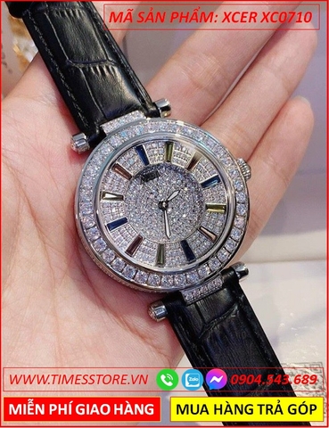 Đồng Hồ Nữ Xcer Mặt Tròn Đính Đá Swarovski Dây Da