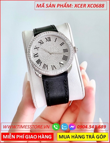 Đồng Hồ Nữ Xcer Mặt Tròn Full Đá Swarovski Dây Da