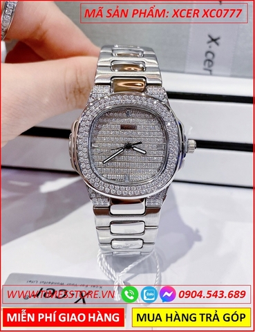 Đồng Hồ Nữ Xcer Mặt Vuông Full Đá Swarovski Dây Kim Loại (32mm)