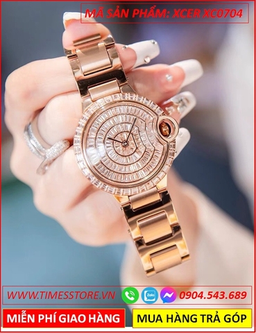Đồng Hồ Nữ Xcer Tựa Cartier Full Đá Dây Kim Loại Rose Gold