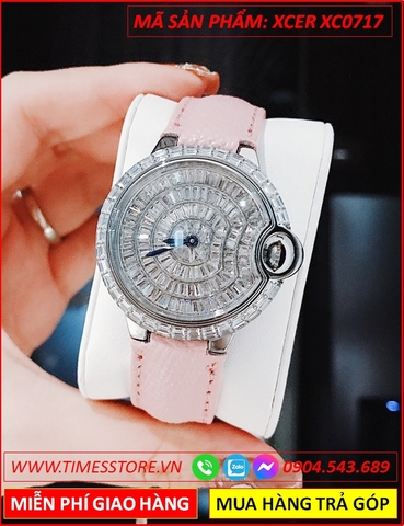 Đồng Hồ Nữ Xcer Tựa Cartier Mặt Full Pha Lê Dây Da Hồng