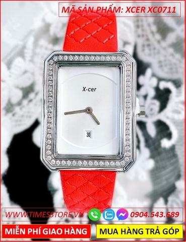 Đồng Hồ Nữ Xcer Tựa Chanel Mặt Chữ Nhật Dây Da Đỏ