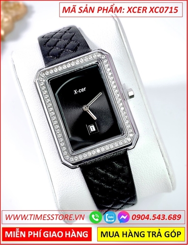 Đồng Hồ Nữ Xcer Tựa Chanel Mặt Chữ Nhật Đen Dây Da