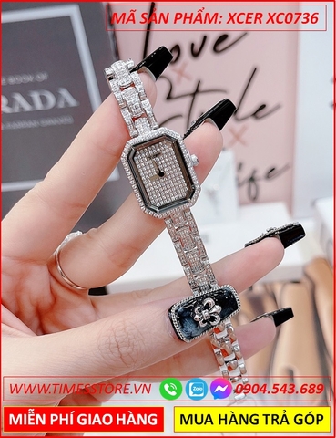 Đồng Hồ Nữ Xcer Tựa Chanel Mặt Chữ Nhật Dây Full Đá Swarovski