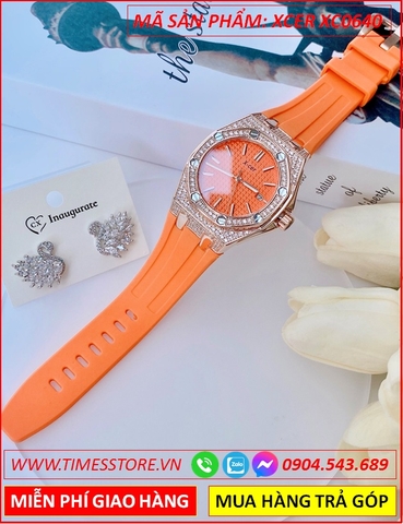 Đồng Hồ Nữ Xcer Tựa Hublot Rose Gold Đính Đá Dây Silicone Cam
