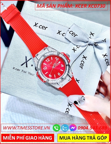 Đồng Hồ Nữ Xcer Tựa Hublot Đính Đá Swarovski Dây Silicone Đỏ