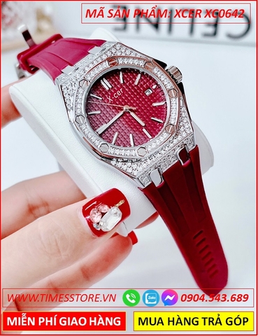 Đồng Hồ Nữ Xcer Tựa Hublot Đính Đá Swarovski Dây Silicone Tím
