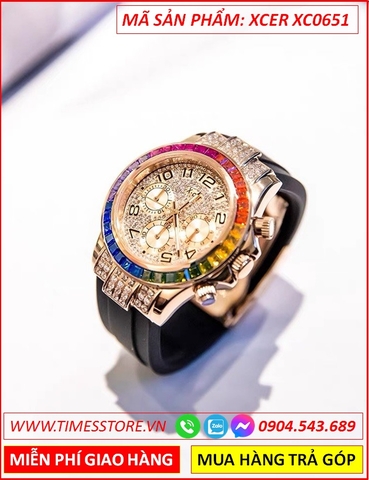 Đồng Hồ Nữ Xcer Tựa Rolex Rose Gold Mặt Đá Nhiều Màu Dây Silicone