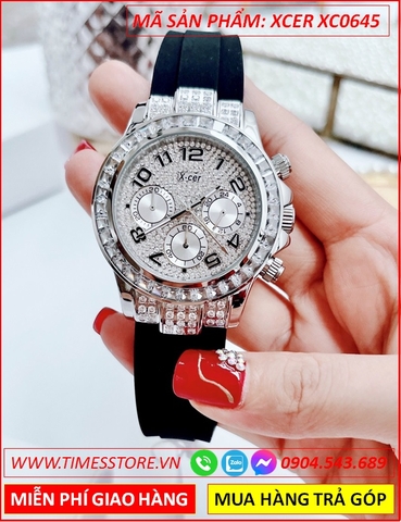 Đồng Hồ Nữ Xcer Tựa Rolex Full Đá Swarovski Dây Cao Su Đen