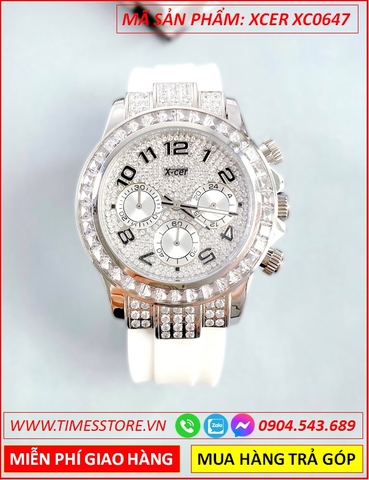 Đồng Hồ Nữ Xcer Tựa Rolex Full Đá Swarovski Dây Cao Su Trắng