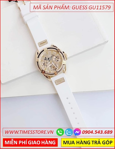 Đồng Hồ Nữ Guess Unisex Sport Vàng Gold Dây Silicone Trắng