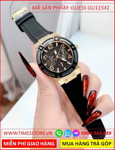 Đồng Hồ Nữ Guess Unisex Analog Mặt Tròn Đen Dây Silicone