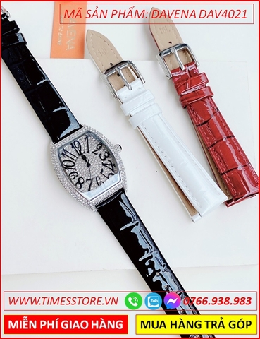 Set Đồng hồ Nữ Davena Mặt Oval Full Đá Tặng Thêm 02 Bộ Dây Da