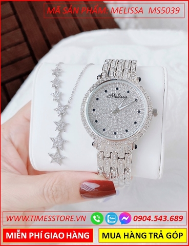 Set Đồng hồ Nữ Melissa Mặt Tròn Đính Full Đá Crystal From Swarovski (36mm)