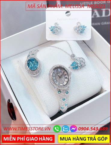 Set Đồng hồ Nữ Melissa Vòng Tay Đính Full Đá Xanh Dương Swarovski (28mm)