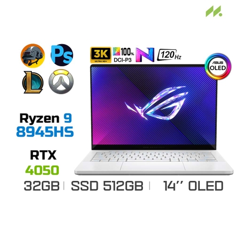 Laptop Gaming Asus ROG Zephyrus G14 GA403UU-QS101W (Ryzen 9 8945HS, RTX 4050 6GB, Ram 32GB LPDDR5X, SSD 512GB, 14 Inch OLED 120Hz 3K)