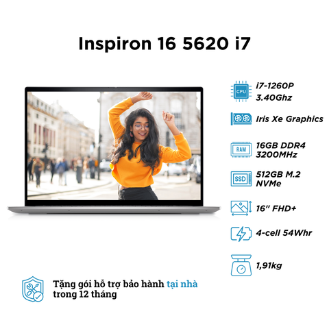 Dell Inspiron 16 5620 (i7-1260P | RAM 16GB | SSD 512GB NVME | 16 Inch FHD+ WVA)