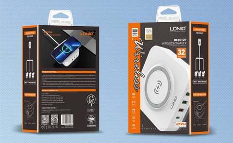 BỘ SẠC KHÔNG DÂY ĐỂ BÀN LDNIO AW004 32W - 3 CỔNG USB + 1 CỔNG TYPE C