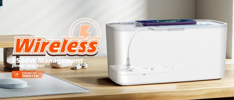 Ổ CẮM ĐIỆN ĐA NĂNG CÓ SẠC KHÔNG DÂY LDNIO SN5311W - 5 CHÂN CẮM 3 CHẤU + 03 CỔNG USB - KÈM BOX ĐI DÂY