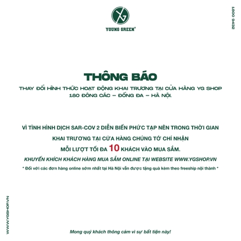 Thông báo thay đổi hình thức hoạt động khai trương tại cửa hàng YG Shop 180 Đông Các - Đống Đa - Hà Nội.
