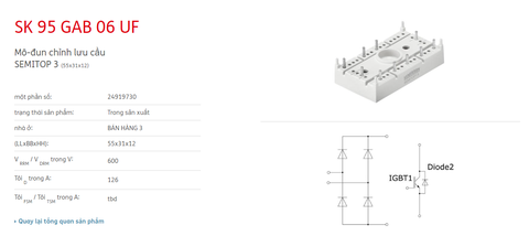 SK 95 GAB 06 UF Mô-đun chỉnh lưu cầu SEMITOP 3 (55x31x12) cũ