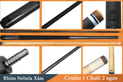 Cơ,Gậy Bi-a Rhino Nebula Grey - 02 Ngọn (Ngọn Gỗ, Ngọn Carbon Rhino) | 1Cue.vn