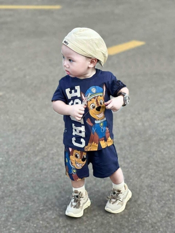 Bộ chó cứu hộ Paw Patrol cotton cộc tay 2 màu xanh, đỏ