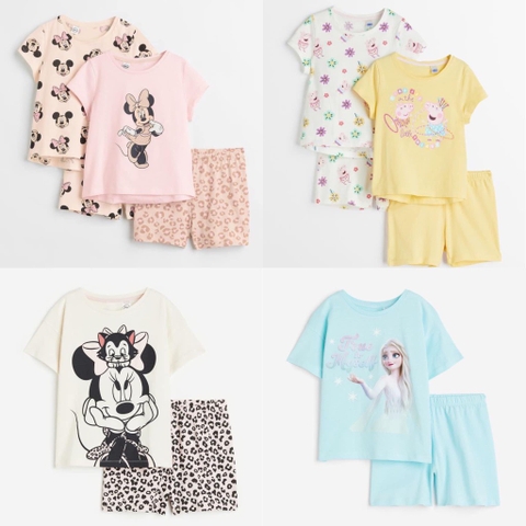 Bộ cotton cộc tay H&M 6 mẫu bé gái Minnie, Peppa, Elsa màu xanh, hồng, vàng, trắng