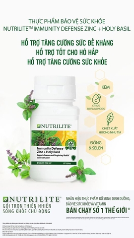 Thực phẩm bảo vệ sức khỏe  tăng sức đề kháng và hệ hô hấp amway Nutrilite Immunity Defense ZinC + Holy Basil