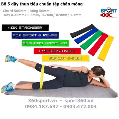 Bộ 5 dây thun tiêu chuẩn tập chân mông