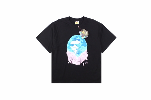 BAPE Ape Head Cherry Blossom LOGO Short Sleeve T-Shirt Black