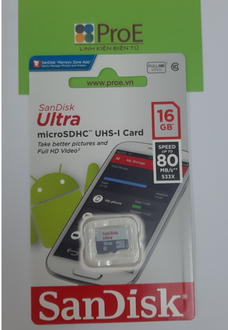 Thẻ nhớ MicroSDHC SanDisk Ultra 16GB 80MB/s