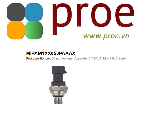 Pressure Sensor, 50 psi, Voltage, Absolute, 5 VDC, M12 x 1.5, 6.5 mA