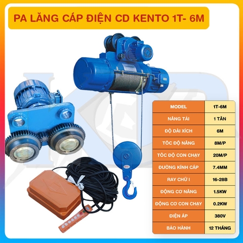 Pa lăng cáp điện CD 1tấn 6m