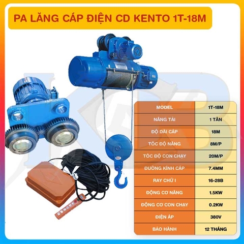 Pa lăng cáp điện CD 1tấn 18m