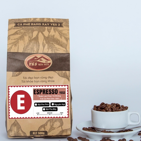 1Kg Cà Phê Nguyên Chất ESPRESSO YES2 rang mộc 100% dành cho pha phin vị đậm đà thơm nồng nàn - Gu Việt - 2 gói x 500g - Yeswinwin