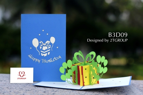 B3D09 - THIỆP 3D HỘP QUÀ BONG BÓNG