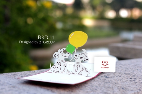 B3D11 - THIỆP 3D 2 CHÓ ĐỐM BIRTHDAY