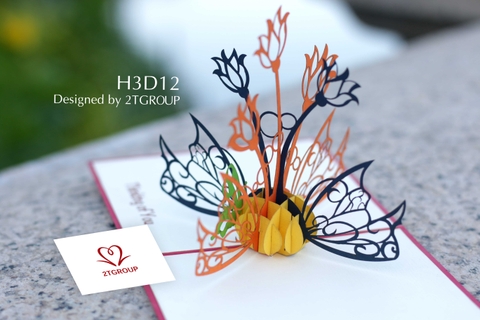 H3D12 - THIỆP 3D HOA TULIP BƯỚM