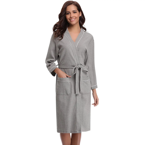 Áo choàng tắm tổ ong màu ghi 100% cotton ACT04 Đệm Việt Pháp