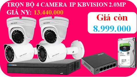 Trọn Bộ 04 Camera ip Kbvision 2.Mp Gía Chỉ 8.969.000 BẢO HÀNH 36 THÁNG