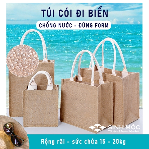 Túi cói đi biển, túi chống nước, túi đi biển, túi đay, Sinh Mộc - M3038