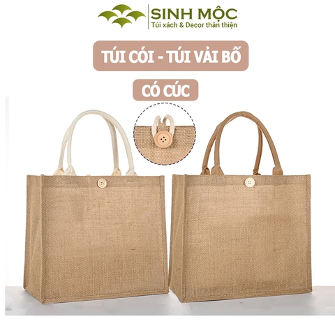 Túi cói đi biển, túi cói vintage, túi du lịch, Sinh Mộc – M3040 (có cúc)