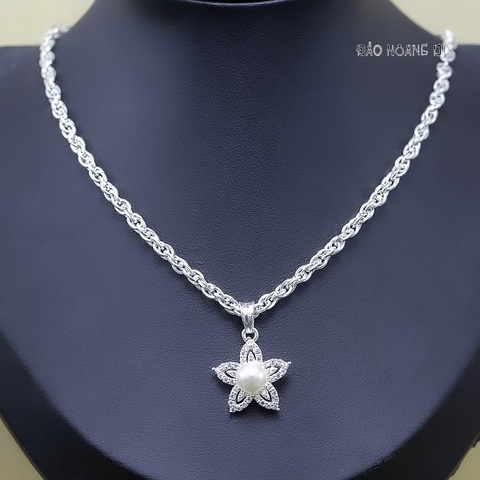 Mặt Dây Chuyền Bạc Nữ Hoa 5 Cánh Đính Đá Nhụy Ngọc Trai Nhỏ Xinh M2412170112