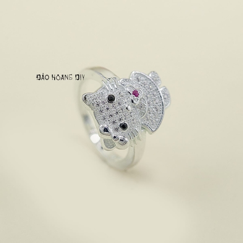 Nhẫn Bạc Trẻ Em Mèo Kitty Đính Đá Tấm Xinh Xắn N2412070017
