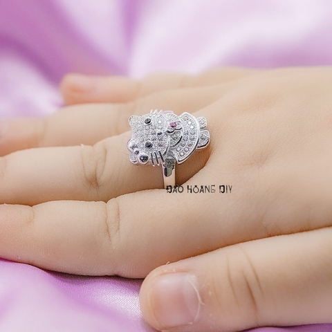 Nhẫn Bạc Trẻ Em Mèo Kitty Đính Đá Tấm Xinh Xắn N2412070017